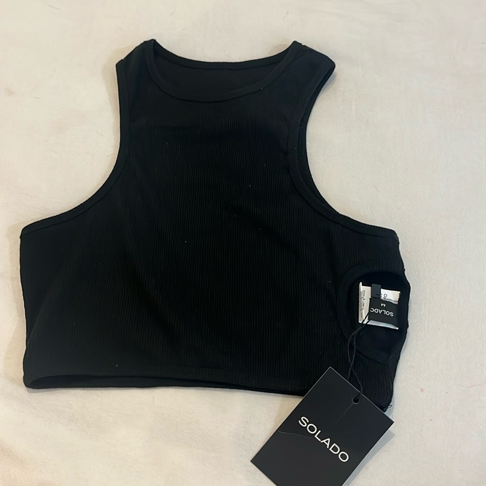 Solado Black Tank Top with Cut-out on the right side